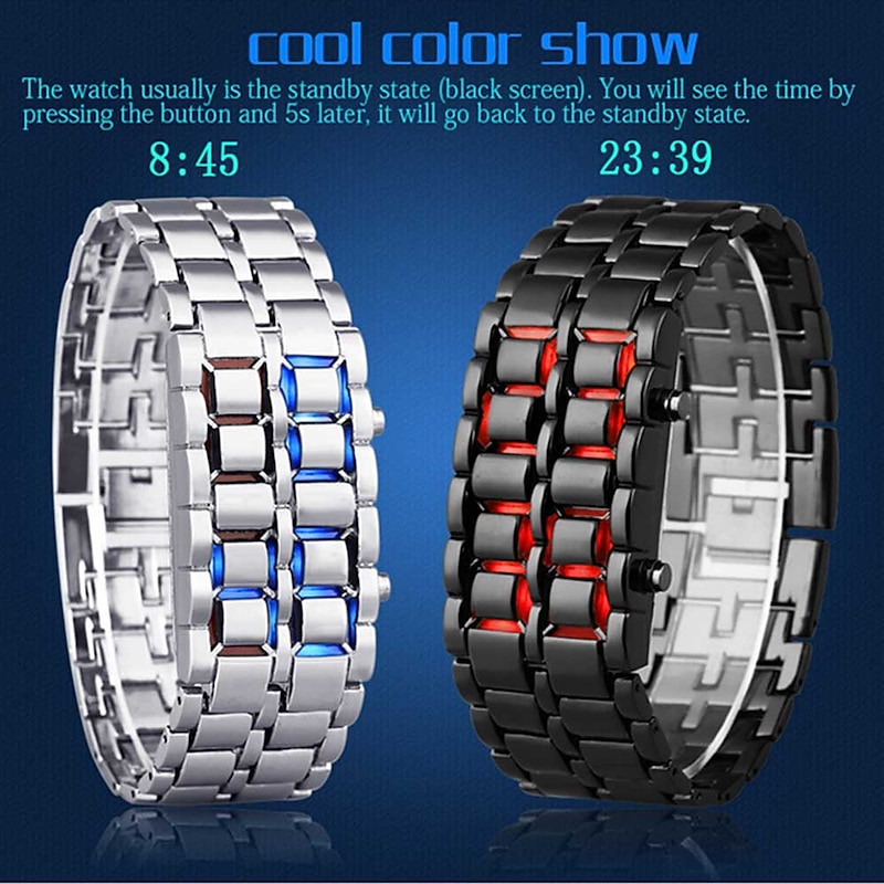 Wristwatches For Men Lava Iron Samurai Metal Bracelet Lava Watch LED Digital Watch Gifts for Male Boy Sport Creative Clock3