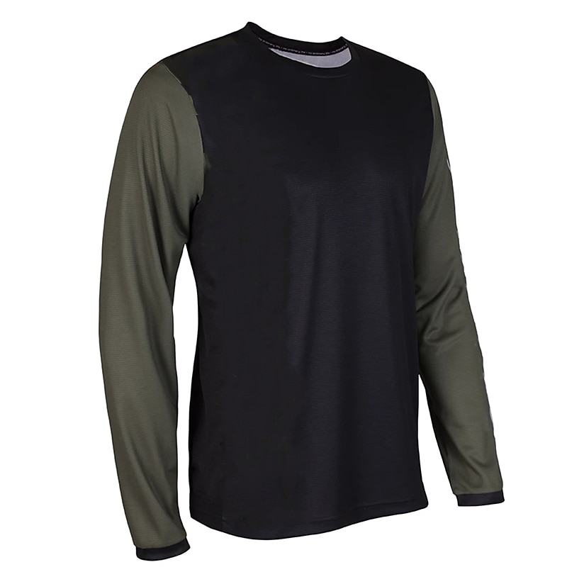 Men's Cycling Jersey Downhill Jersey Dirt Bike Jersey Solid Color Patchwork Patterned Long Sleeve Bike Jersey Top with 3 Rear Pockets Mountain Bike MTB Road Bike Cycling UV Resistant Quick Dry Back2