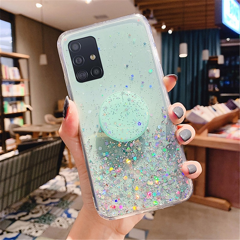 Phone Case For Samsung Galaxy S25 S24 S23 S22 S21 FE S21 Ultra Plus A34 A54 A53 S20 Back Cover with Stand Holder Full Body Protective Glitter Shine sky Glitter Shine TPU4