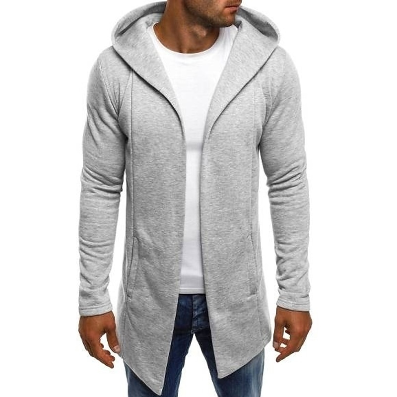 Men's Hoodied Jacket Casual Jacket Daily Wear Hooded Casual Jacket Outerwear Plain Black White Light Grey3