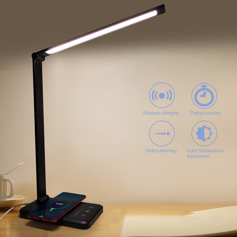 USB LED Desk Lamp Light Eye Protection Mobile phone Wireless Charger Charging Port Study Room Office DC 5V 5 Stop Brightness Adjustment3