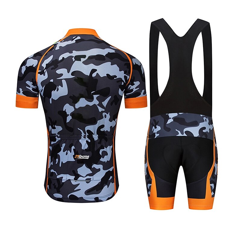 Men's Cycling Jersey with Bib Shorts Short Sleeve Mountain Bike MTB Road Bike Cycling Black White Red Patchwork Camo / Camouflage Bike Clothing Suit UV Resistant 3D Pad Breathable Quick Dry Back3