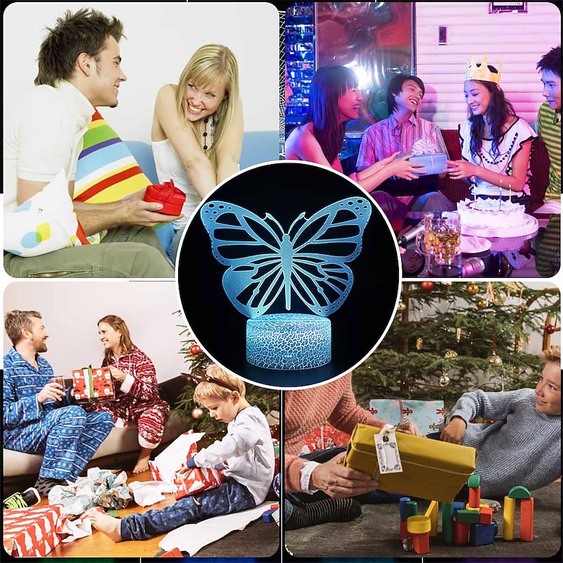 Butterfly 3D LED Night Light Lamps Optical Illusion Lamp 16 Colors Touch Xmas Decoration Lighting Table Desk Visual Lamp for Home Decoration and Kiddie Kids Children Family Holiday GIFS (Butterfly)4