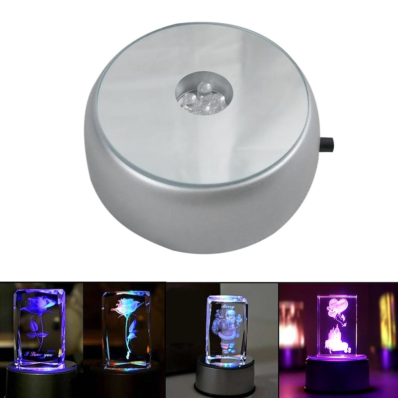 4LEDs Luminous Base Light Crystal Glass Transparent Objects Display Laser Colorful Round Stand Base for Cocktail