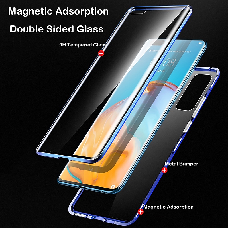 Magnetic Case For Huawei P40 Pro P30 Pro P20 Pro Mate 20 Pro 360 Protection Anti-Explosion Double Sided Tempered Glass Phone Case for Huawei P Smart Z4