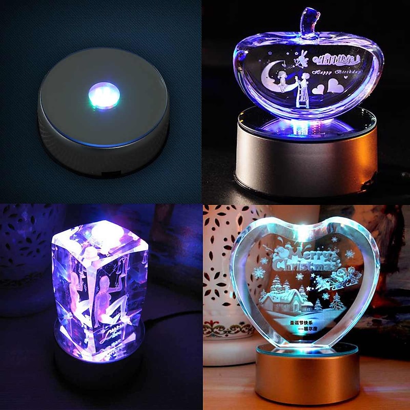 4LEDs Luminous Base Light Crystal Glass Transparent Objects Display Laser Colorful Round Stand Base for Cocktail4