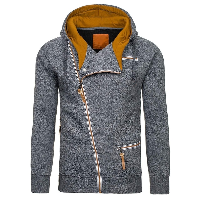 Men's Zip Up Sweatshirt Sweat Jacket Black Light Grey Dark Gray Hooded Solid Color Casual Streetwear Polyester Cool Fall Winter Clothing Apparel Hoodies Sweatshirts  Long Sleeve Slim3