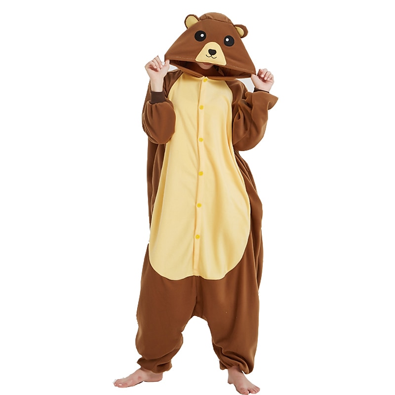 Adults' Color Block Onesie Costume Carnival Costume Bear Onesie Pajamas Kigurumi Pajamas Funny Costume For Men and Women Carnival Cartoon
