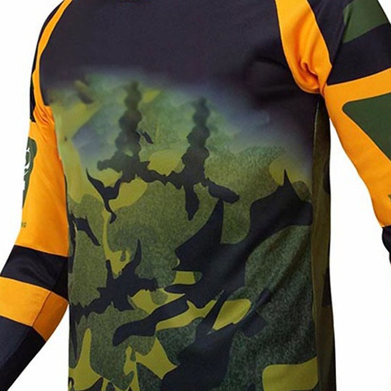 Men's Cycling Jersey Downhill Jersey Dirt Bike Jersey Patchwork Patterned Camo / Camouflage Long Sleeve Bike Jersey Top with 3 Rear Pockets Mountain Bike MTB Road Bike Cycling UV Resistant Quick Dry3