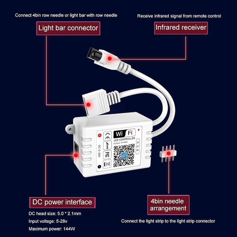WiFi Wireless LED Smart Controller Working with Android and IOS System Mobile Phone Free App for RGB LED Light 5V to 28V DC 4A Comes With One 24 Keys Remote Control3