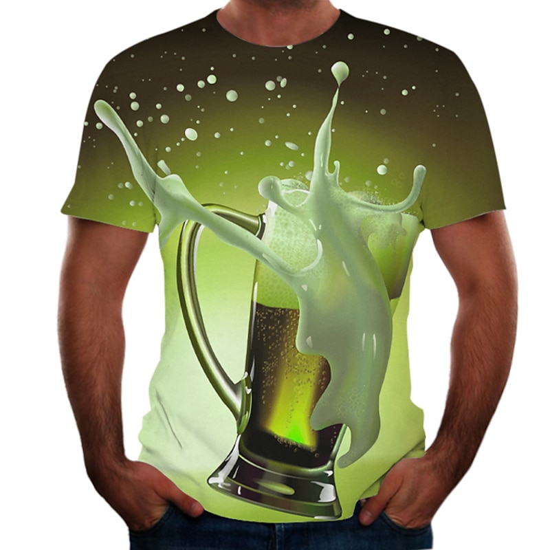 Men's Graphic Beer Shirt T Shirt Short Sleeve T shirt 3D Print Round Neck Shirt Streetwear Basic Daily Club Yellow Red Purple Summer Clothing Apparel Plus Size S M L XL 2XL 3XL4