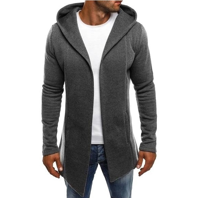 Men's Hoodied Jacket Casual Jacket Daily Wear Hooded Casual Jacket Outerwear Plain Black White Light Grey2