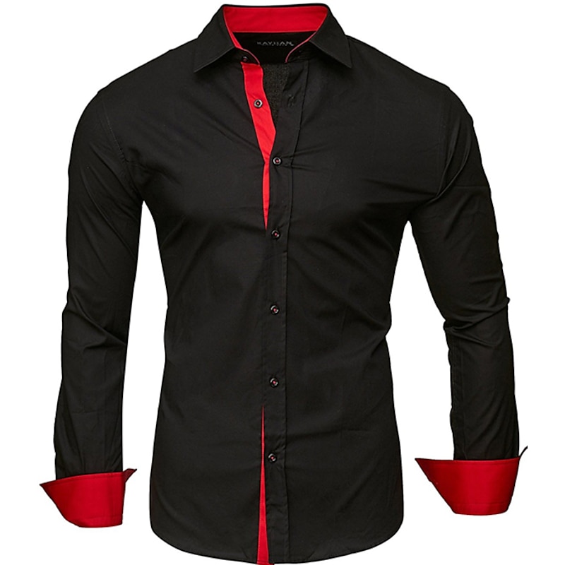 Men's Dress Shirt Collared Shirt Button Up Shirt Club Collared Shirt Plain Wedding Work Black White Red Navy Blue Long Sleeve Collar Spring Fall Clothing Apparel