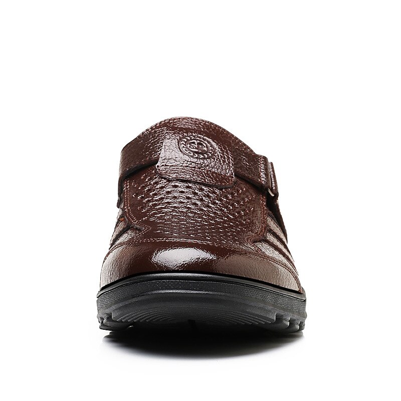 Men's Brown Faux Leather Breathable Closed-Toe Sandals – Casual Slip-On Cutout Design Shoes for Summer Walking, Daily Wear, and Outdoor Activities3