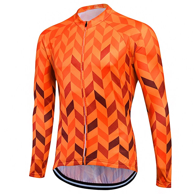 Men's Cycling Jersey Herringbone Patterned Long Sleeve Bike Sweatshirt Jersey Top with 3 Rear Pockets Mountain Bike MTB Road Bike Cycling Quick Dry Front Zipper Soft Reflective Strips Sports Skin Red3