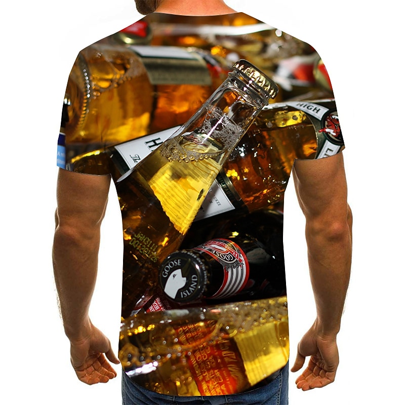 Men's Color Block 3D Beer T Shirt Short Sleeve T shirt Round Neck Shirt Basic Going out Weekend Rainbow Clothing Apparel Plus Size S M L XL 2XL 3XL 4XL2