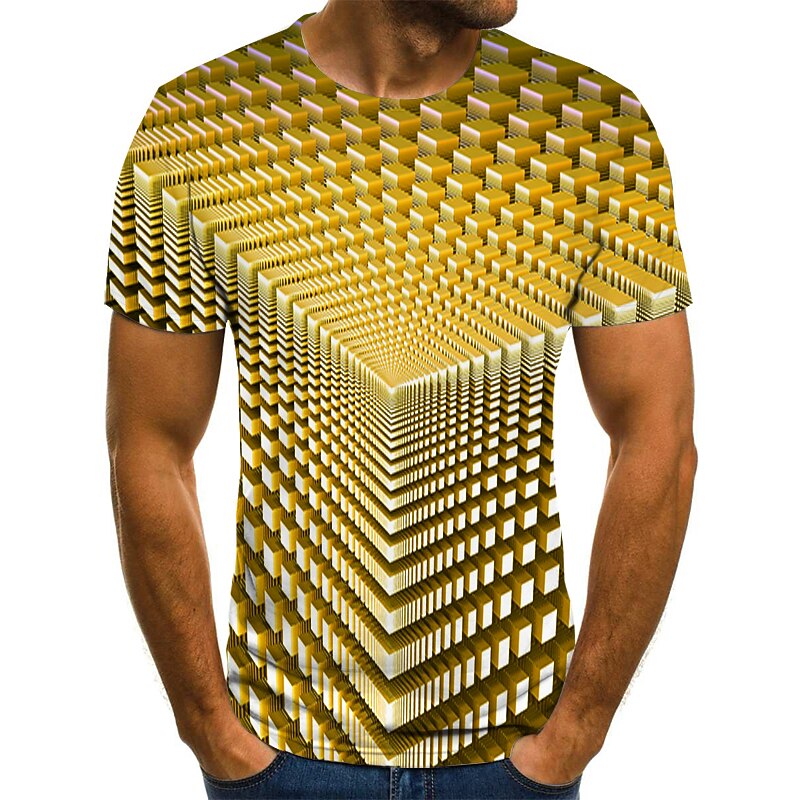 Men's Graphic Geometric 3D Shirt T Shirt Tee Short Sleeve T shirt Round Neck Shirt Streetwear Exaggerated Designer Holiday Going out Light Green Pink Royal Blue Clothing Apparel Plus Size S M L XL