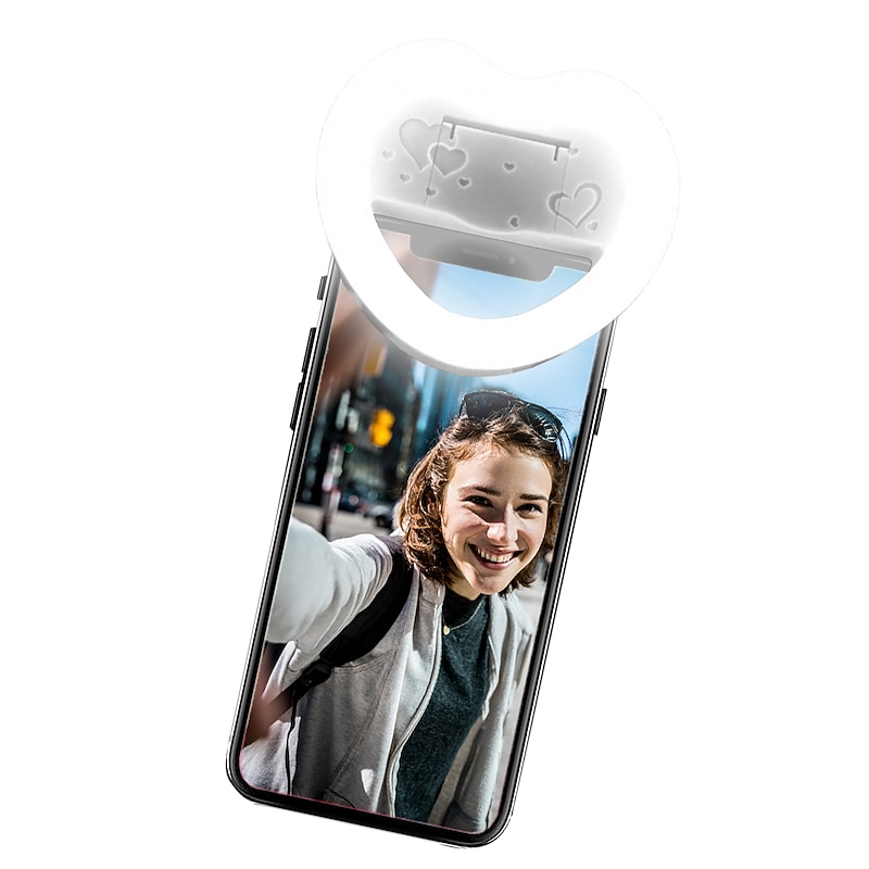 2pcs Selfie Ring Light Portable Clip for Smart Phone Photography Camera Video 3 Modes Dimmable AAA Batteries Powered2