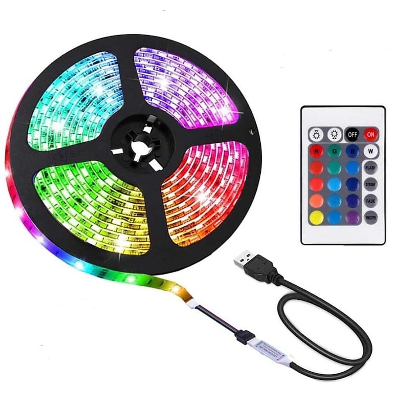 LED Light Strips 2M USB Flexible Tiktok Lights TV Backlight 60LED 10mm Waterproof Multi-color TV Backlight with Infrared Remote Controller Halloween TV Computer Background