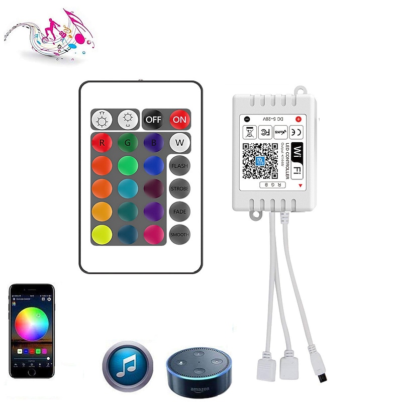 10m 32.8ft Smart App Control Flexible Led Strip Light 5050 RGB SMD 360 LEDs Work with Alexa Google 12V 4A Adapter Kit4