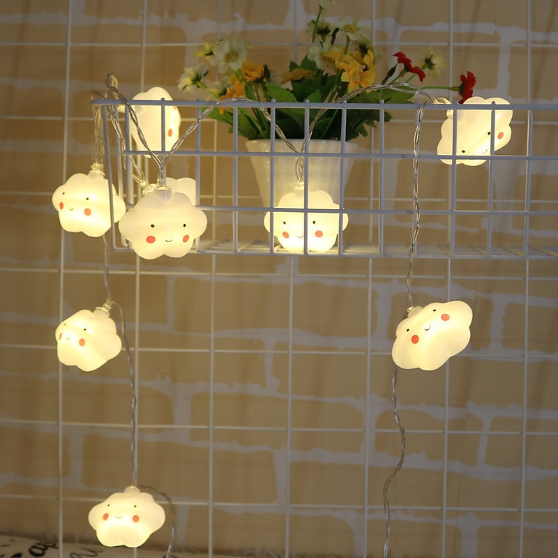 1.5M 3M Led String Holiday Lights Cute Cloud Christmas New Year Party Decor Fairy String Lights AA Battery Operated Warm White Xmas Lighting 10Leds 20Leds3
