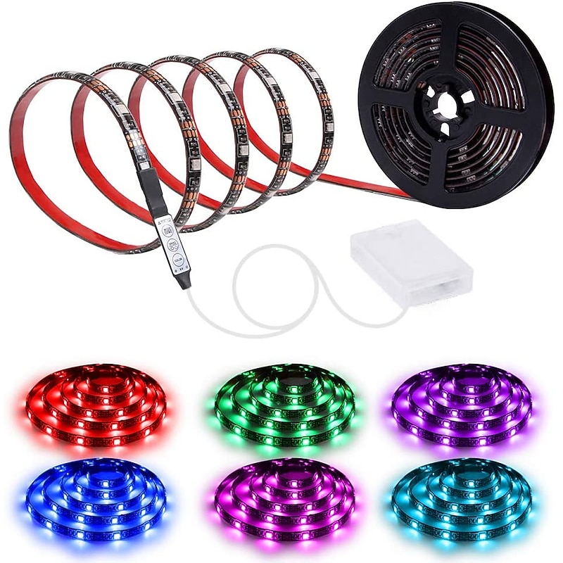 LED Strip Lights 2M Waterproof LED Light Strips RGB Tiktok Lights Strip AA Battery Box MINI 3key controller Battery Powered Multi Color