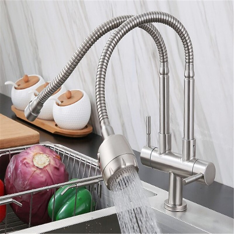 Kitchen Faucet,SUS304 Stainless Steel Brushed Nickel 2-modes Single Handle One Hole Standard Spout Contemporary Kitchen Taps4
