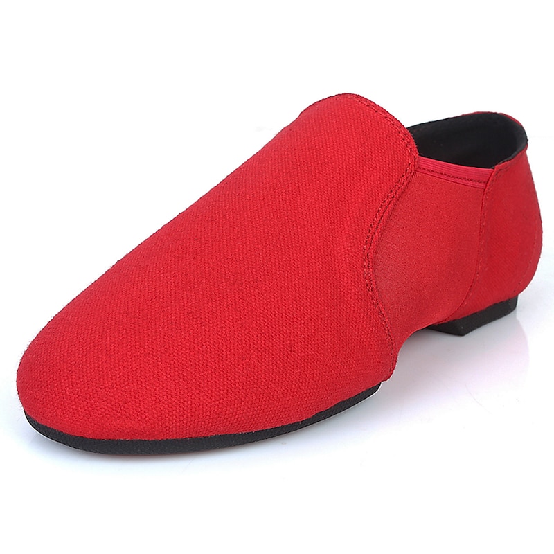 Women's Red Canvas Jazz Dance Shoes – Soft Sole Slip-On Ballet Flats for Latin, Modern, and Stage Performances3