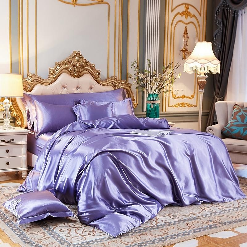 Stain Silk Duvet Cover Bedding Sets Comforter Cover with 1 Duvet Cover or Coverlet，1Sheet，2 Pillowcases for Double/Queen/King(1 Pillowcase for Twin/Single)4