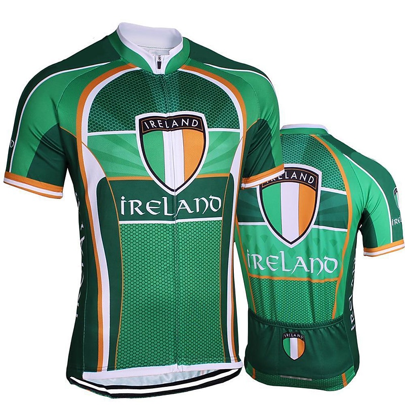 Men's Cycling Jersey Patterned Ireland National Flag Short Sleeve Bike Jersey Top with 3 Rear Pockets Mountain Bike MTB Road Bike Cycling Quick Dry Back Pocket Moisture Wicking Breathable Sports Dark3