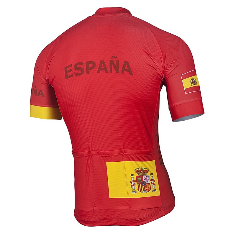 Men's Cycling Jersey Spain National Flag Short Sleeve Bike Jersey Top with 3 Rear Pockets Mountain Bike MTB Road Bike Cycling UV Resistant Quick Dry Reflective Strips Back Pocket Sports Yellow Red3