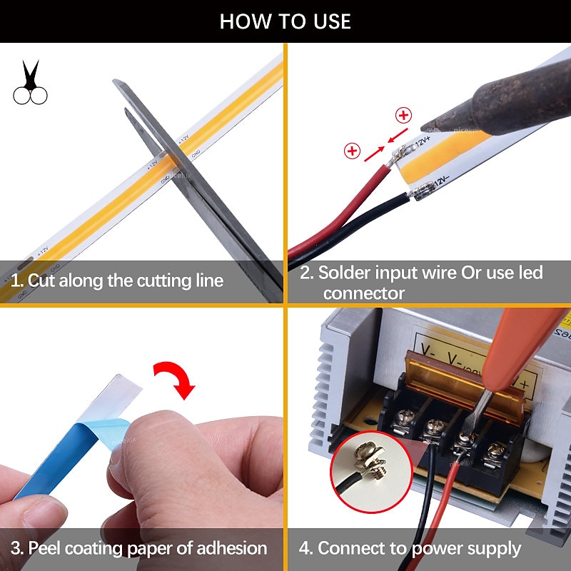 COB LED Strip Lights Flexible Neon Waterproof 60cm 2ft 8W DC12V White Yellow Red Blue Green Blue Pink Backlight Home Décor4