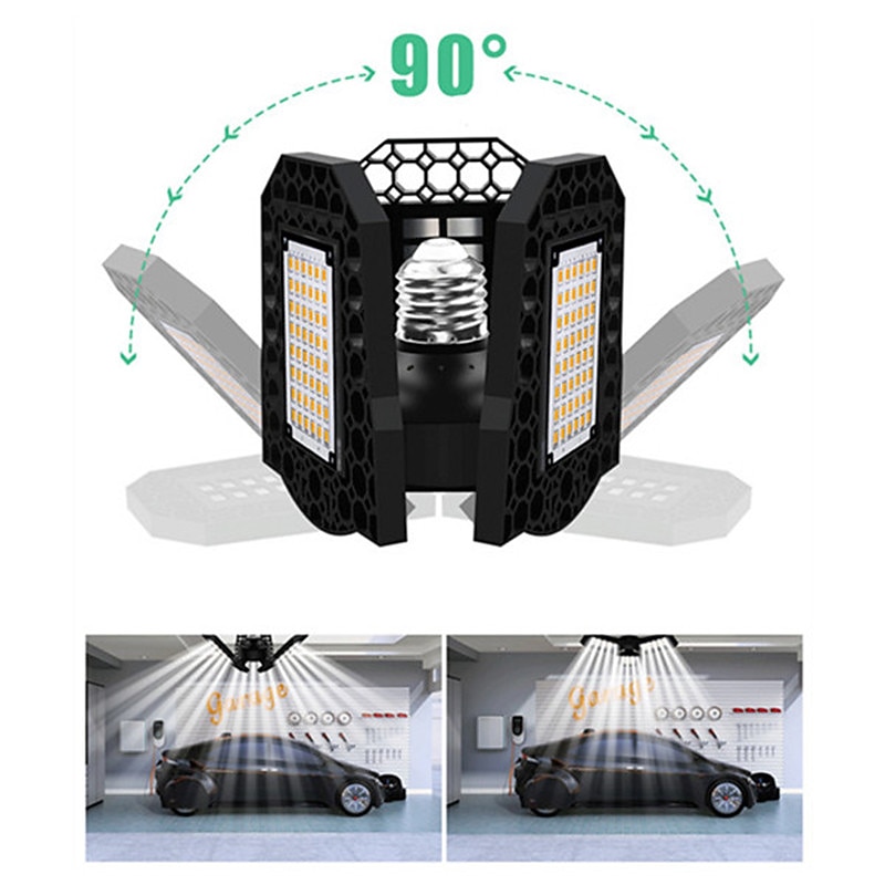 2pcs 80w LED Garage Ceiling Light Deformable 3 Adjustable Panels E26 E27 for Home Warehouse Workshop Lamp Warm White AC85-265V3