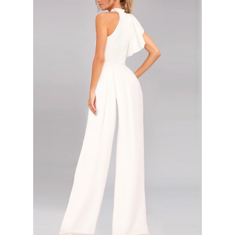 TS Beach Wedding Jumpsuits Elegant Dress Wedding Guest Holiday Floor Length Sleeveless One Shoulder Satin with Ruffles Draping 20252