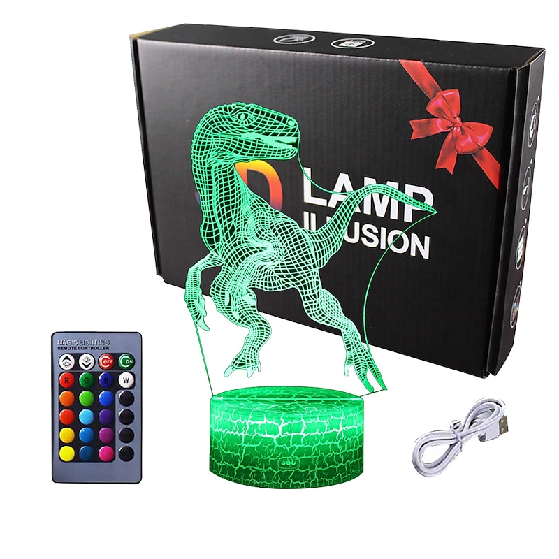 3D Dinosaur Night Light for Kids Bedroom Smart Touch Sensor Night Lamp with Remote USB Rechargeable 7/16 Colors Bedside Lamp Dinosaur Toys for Boys Girls Desk Decor Birthday Gifts3