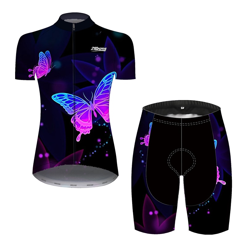 Women's Cycling Jersey with Shorts Short Sleeve Mountain Bike MTB Road Bike Cycling Blue Orange Green Butterfly Gradient Bike Breathable Ultraviolet Resistant Quick Dry Reflective Strips Sports Solid