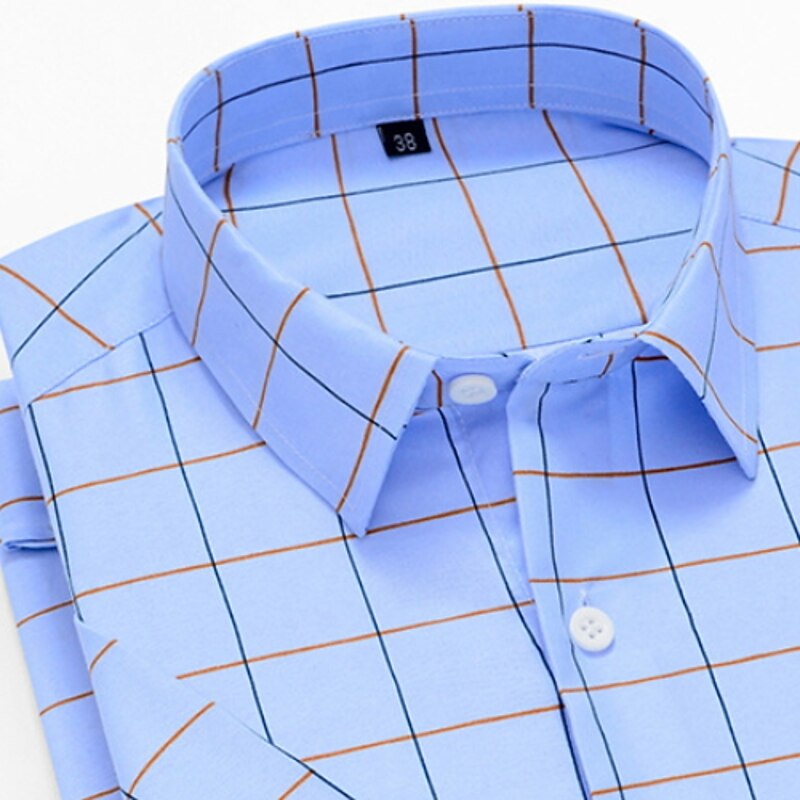 Men's Dress Shirt Plaid Shirt Collared Shirt Button Up Shirt Plaid / Check Wedding Daily Blue Short Sleeve Clothing Apparel Print2