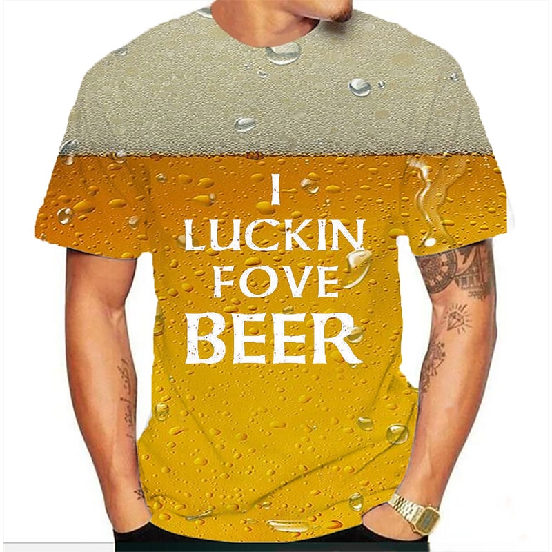Men's Graphic Beer T Shirt Short Sleeve T shirt Round Neck Shirt Basic Daily Orange Clothing Apparel Normal S M L XL 2XL 3XL
