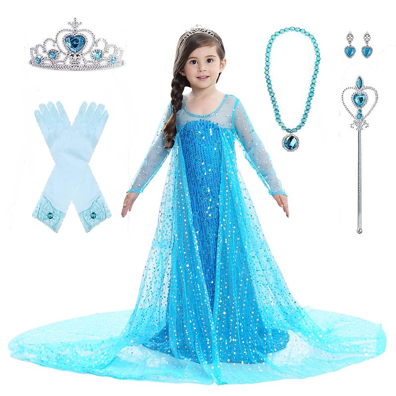 Frozen Princess Elsa Dress Flower Girl Dress Girls' Movie Cosplay A-Line Slip Pattern Dress With Accessories Children's Day Masquerade Cotton World Book Day Costumes With Wig3