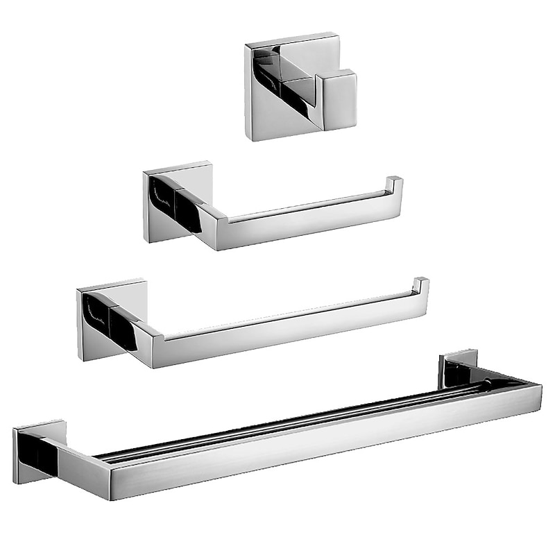 Bathroom Hardware Accessory Set Towel Bar Toilet Paper Holder Towel Bar and Double Robe Hook Brushed Nickel Wall Mounted Stainless Steel Silvery 4pcs