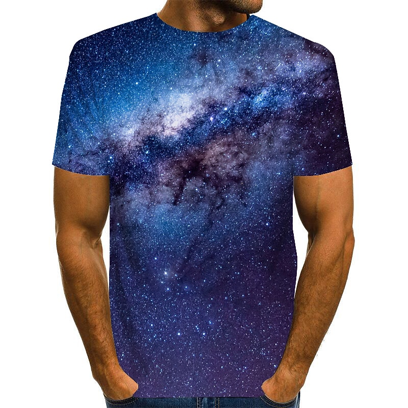 Men's Graphic 3D Starry Sky T Shirt Tee Funny T Shirts Short Sleeve T shirt 3D Print Round Neck Shirt Vintage Basic Causal Daily Yellow Red Blue Clothing Apparel S M L XL 2XL 3XL