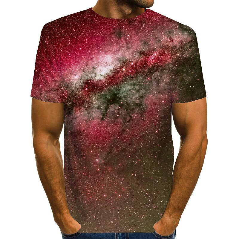 Men's Graphic 3D Starry Sky T Shirt Tee Funny T Shirts Short Sleeve T shirt 3D Print Round Neck Shirt Vintage Basic Causal Daily Yellow Red Blue Clothing Apparel S M L XL 2XL 3XL4
