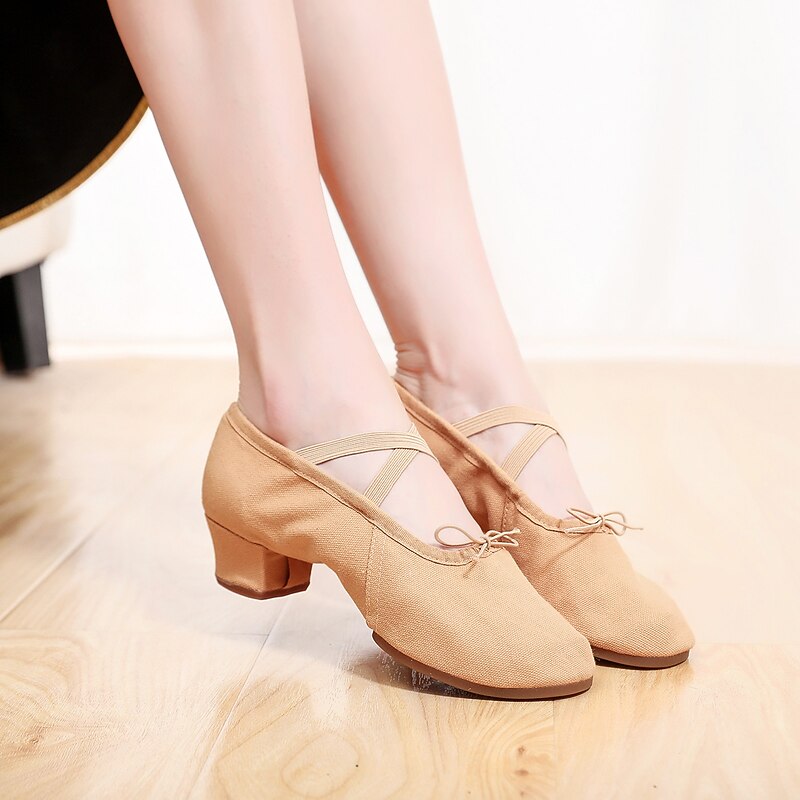 Women's Ballet Shoes Latin Shoes Ballroom Shoes Practice Shoes Training Practice 2022 Low Heel Elastic Band Slip-on White Black Rosy Pink