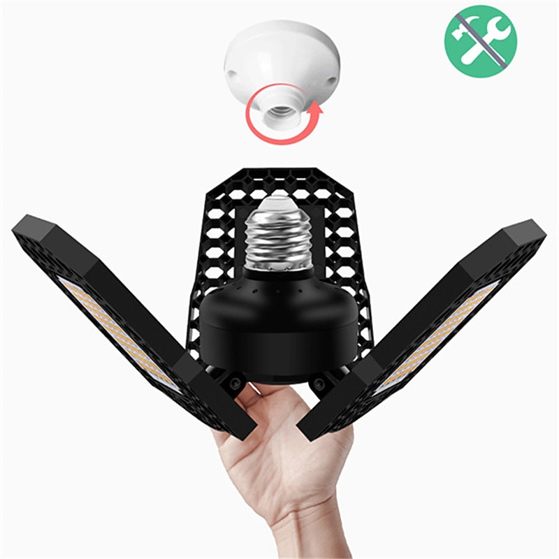 2pcs 80w LED Garage Ceiling Light Deformable 3 Adjustable Panels E26 E27 for Home Warehouse Workshop Lamp Warm White AC85-265V4