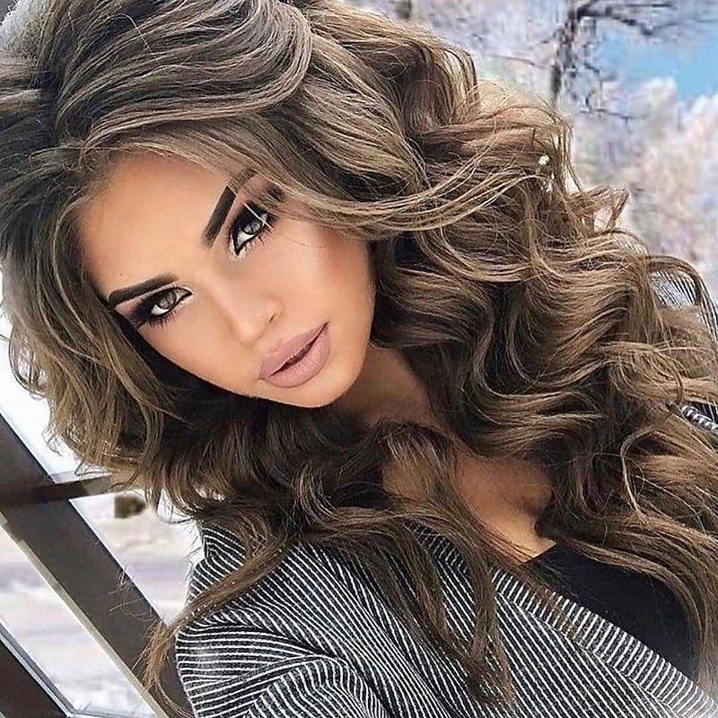 Dark Brown Wigs For Women Synthetic Wig Body Wave Asymmetrical Wig Short Very Long Brown Synthetic Hair 26 Inch Curling Fluffy Brown