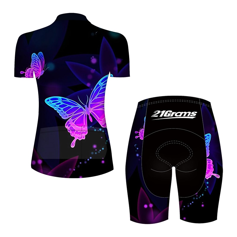 Women's Cycling Jersey with Shorts Short Sleeve Mountain Bike MTB Road Bike Cycling Blue Orange Green Butterfly Gradient Bike Breathable Ultraviolet Resistant Quick Dry Reflective Strips Sports Solid2