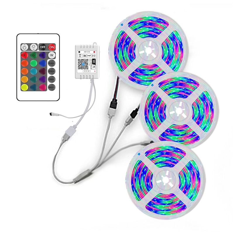 15m 49ft Smart WiFi Led Strip Light Work with Alexa Google Music Sync TV Backlight 2835 RGB SMD IR 24 Key Controller with 12V 3A Adapter Kit4