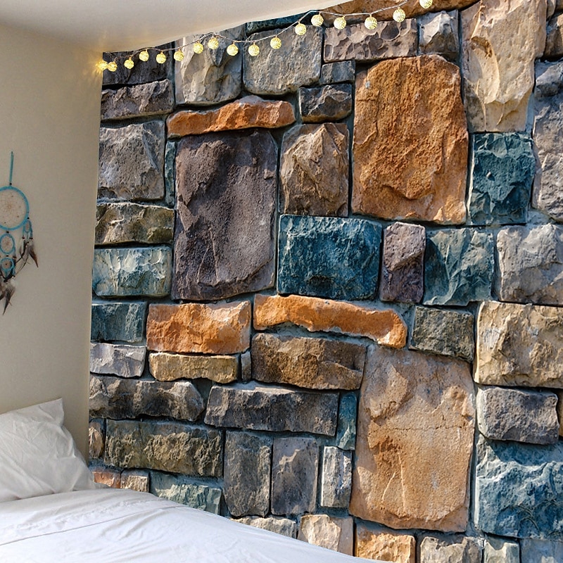 Vintage 3D Large Wall Tapestry Art Decor Blanket Curtain Picnic Tablecloth Hanging Home Bedroom Living Room Dorm Decoration Brick Stone