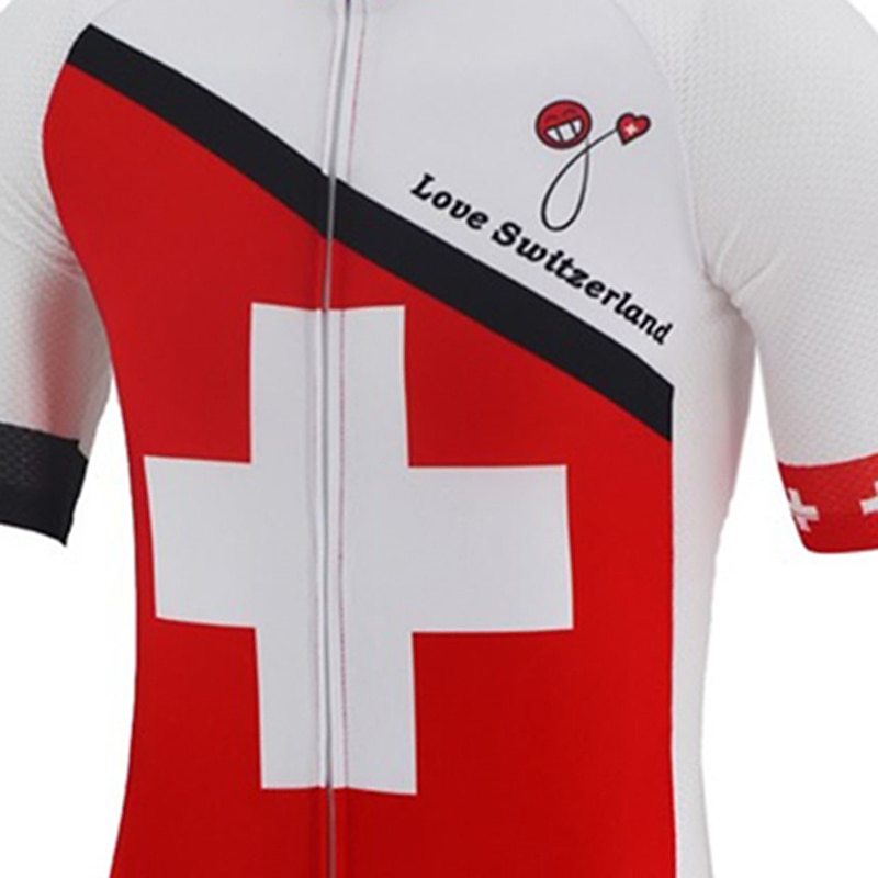 Men's Cycling Jersey Patterned Switzerland Denmark Short Sleeve Bike Jersey Top with 3 Rear Pockets Mountain Bike MTB Road Bike Cycling UV Resistant Quick Dry Reflective Strips Back Pocket Sports Red3
