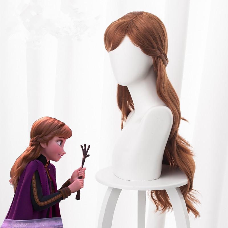Cosplay Wig Cosplay Wig Anna Frozen II Curly Asymmetrical With Bangs Wig Very Long Brown Synthetic Hair 28 inch Women's Anime Cosplay Brown Halloween Wigs3